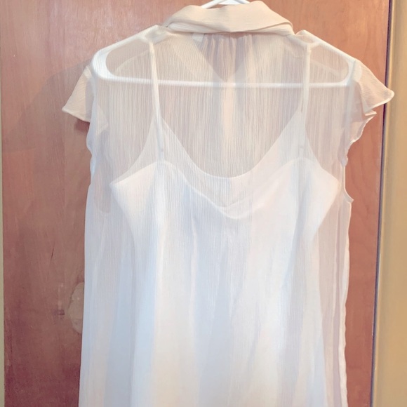 Blouse Liz Claiborne cream chiffon sheer with camisole size 12 chiffon tie - Picture 2 of 5